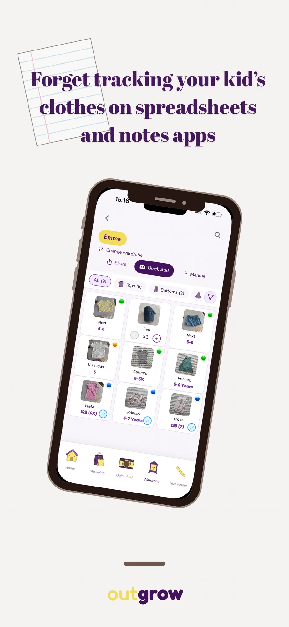Forget tracking your kids' clothes on spreadsheets and notes apps